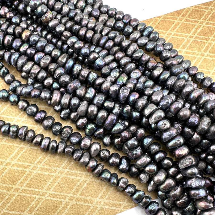 Silver Grey Flat Nugget Pearls-5-8mm