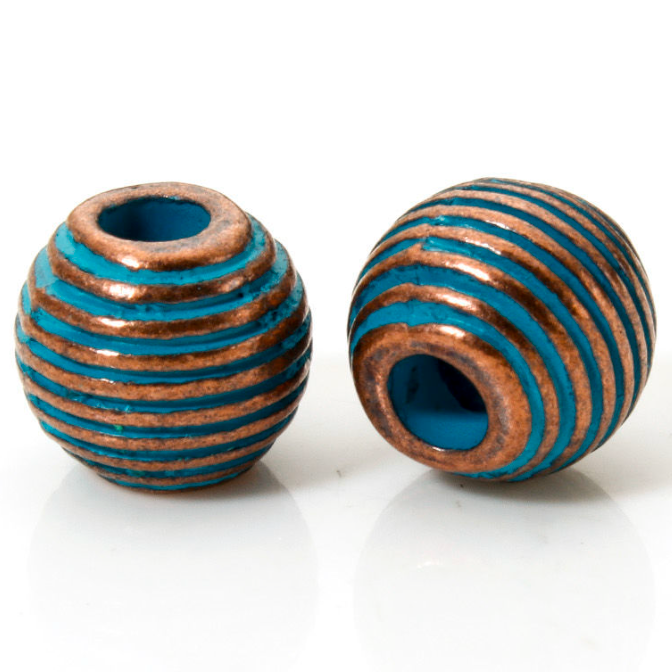 Striped Barrel Beads- Antique Copper Patina (6 Pieces) – Beadshop.com