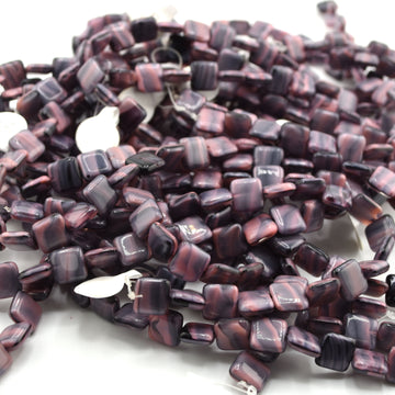beadshopSTUDIO Vintage Glass Thin Pink/Jet Square