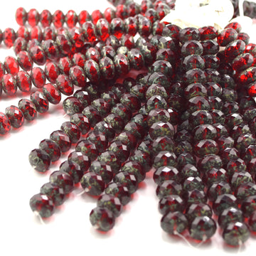 beadshopSTUDIO Vintage Glass Transparent Siam Travertine Faceted Rondelle