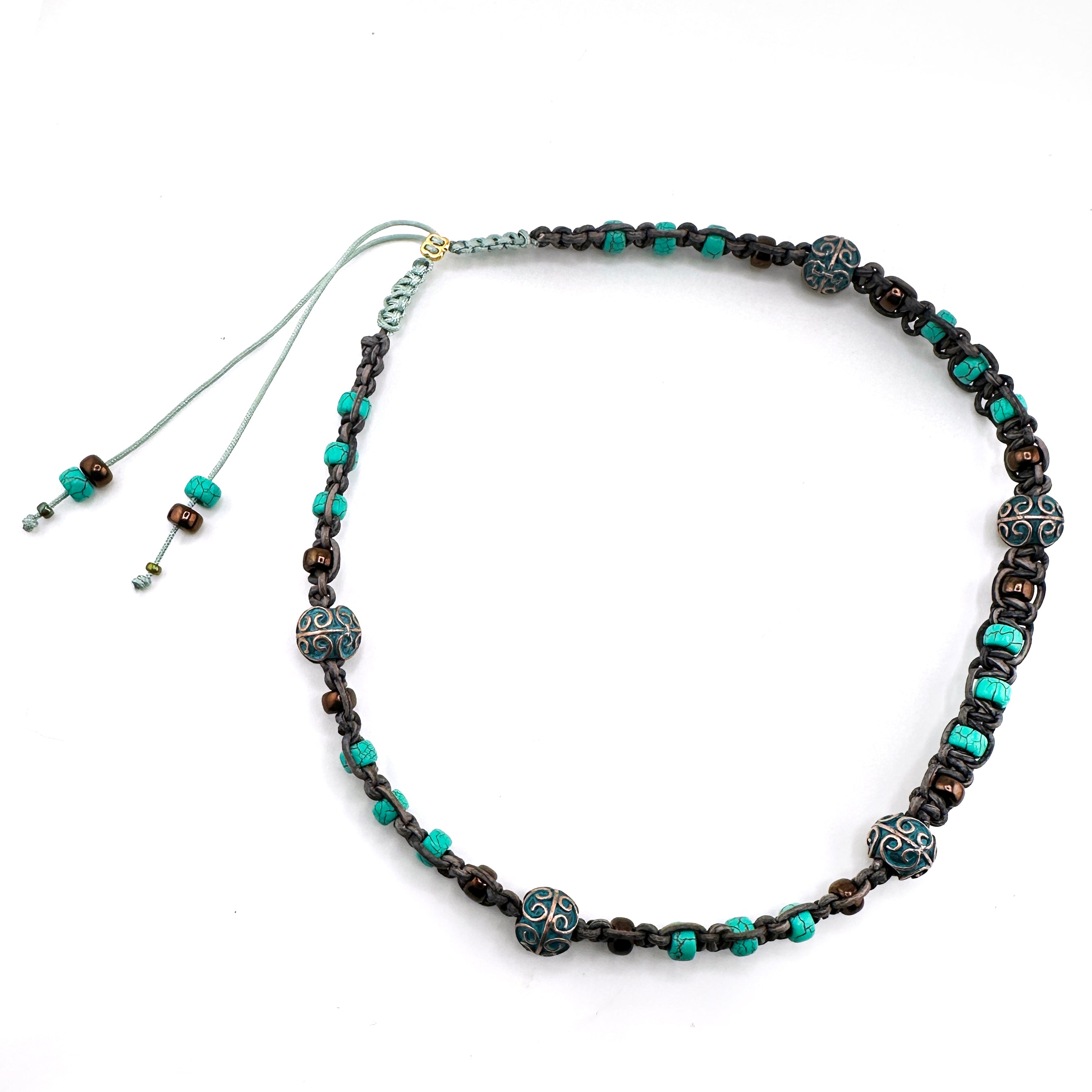 Adjustable Slide Leather Macramé Necklace