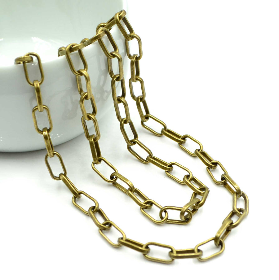 Flat Paperclip- Antique Brass Chain by the Foot