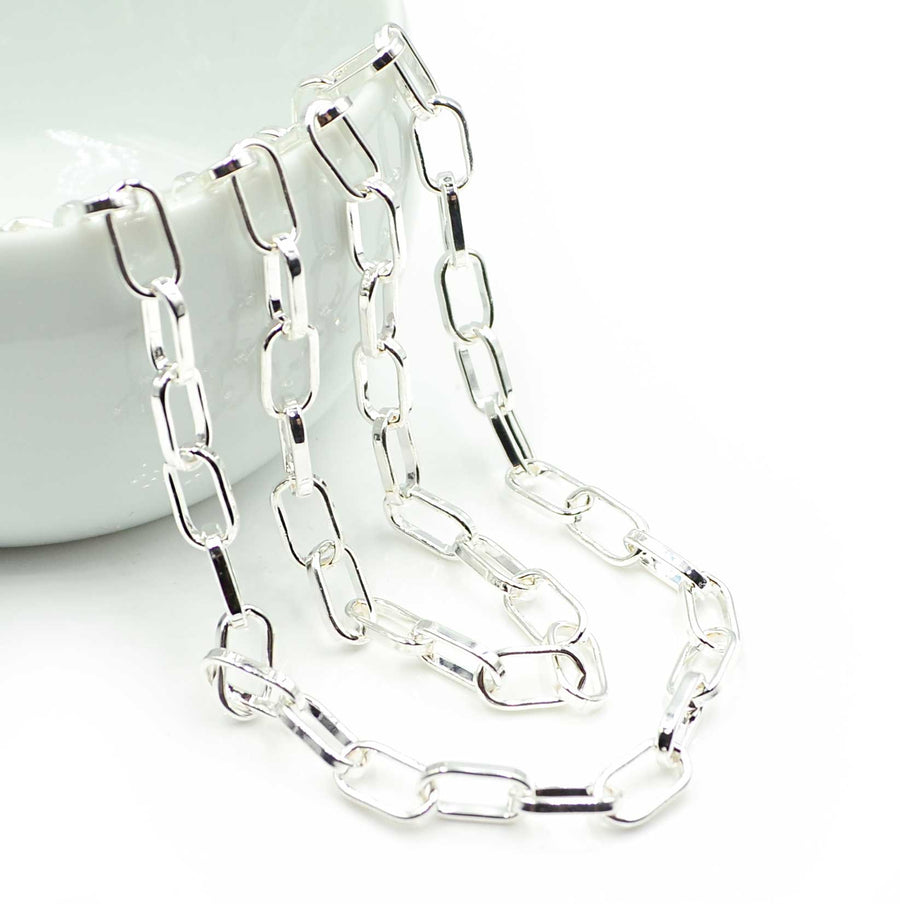 Flat Paperclip- Bright Silver Chain by the Foot