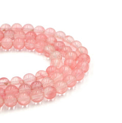 Fil De Perles En Quartz Cerise - 46 Perles De 8mm - Longueur 39 Cm - Neuf