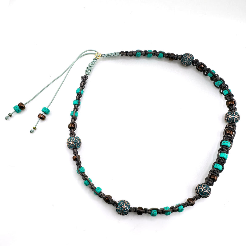 Adjustable Slide Leather Macramé Necklace