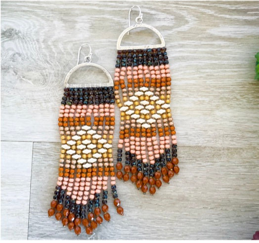 Half Moon Ikat Fringe Earring