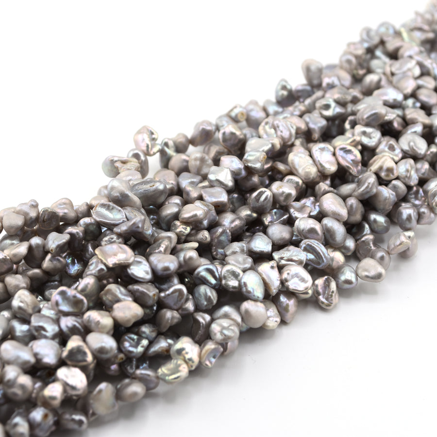 Silver Top Drill Keshi Freshwater Pearls 6 x 5mm