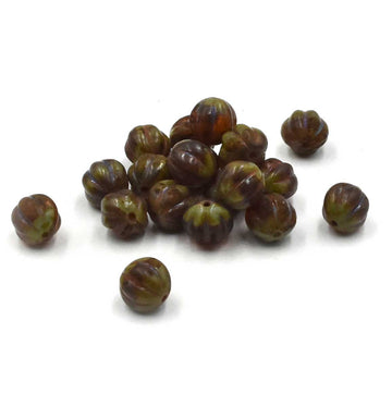 8mm Melons- Dark Amber & Sage Picasso