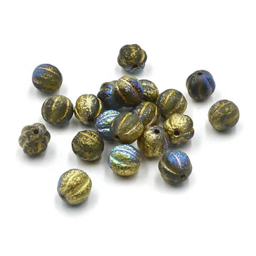 8mm Melons- Transparent Sky Blue Etched AB, Gold Finish