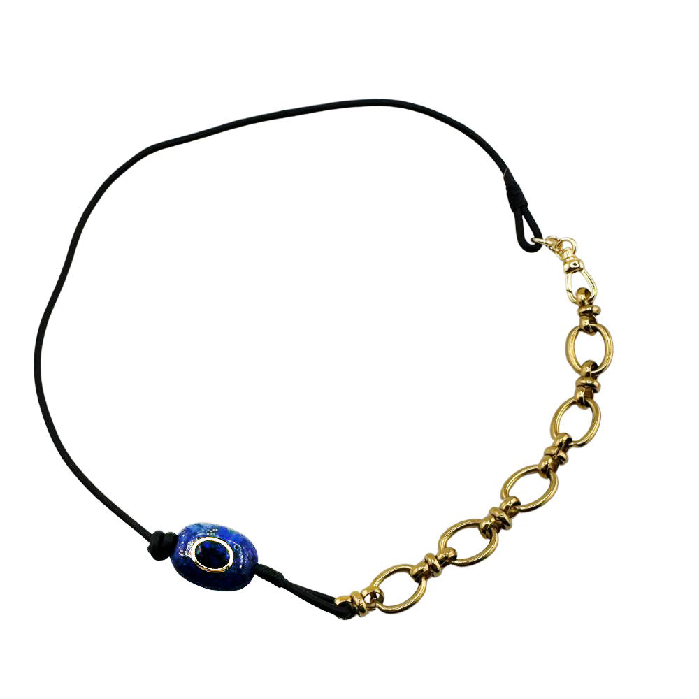 Signet Leather & Chain Necklace