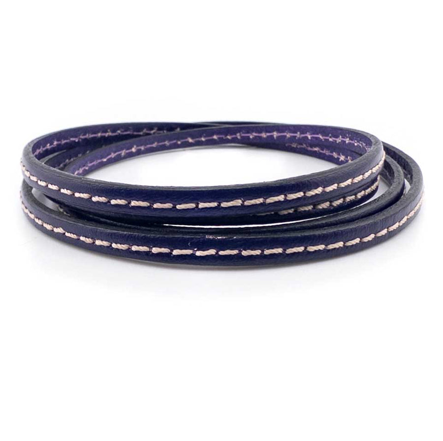 Stitched Deep Purple- 5mm Strap Leather by the Yard