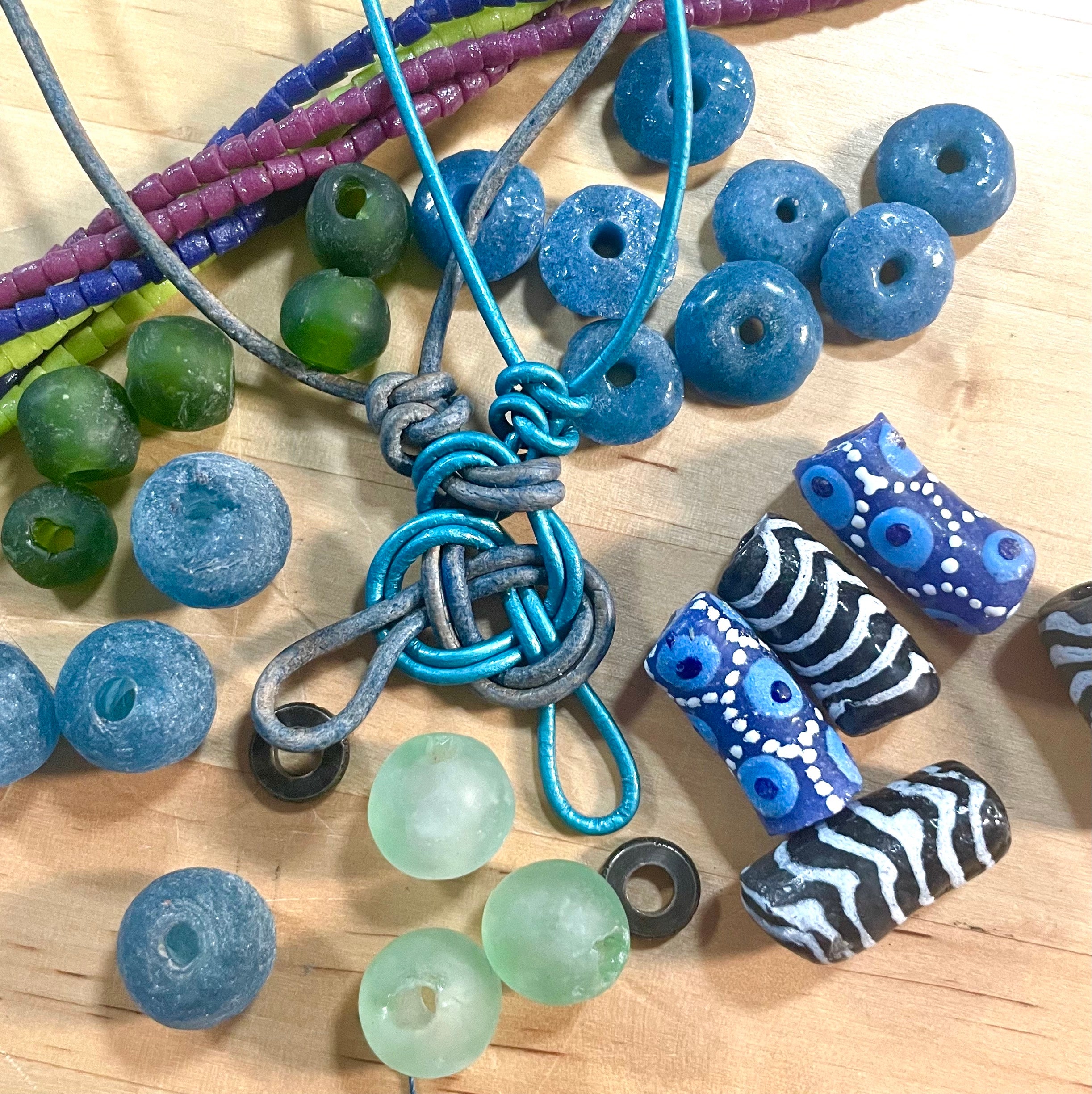 Trade Beads With Leather Knot<br>9.21.22