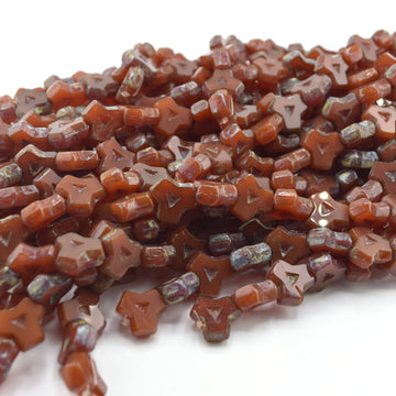 beadshopSTUDIO Vintage Glass Rust Opal Travertine Table Cut Indented Triangle