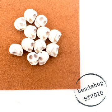 beadshopStudio Stone Skull Bead White Howlite- 12mm