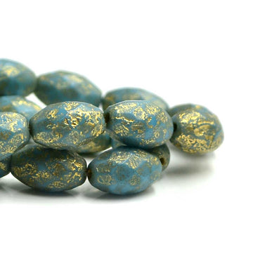 Faceted Ovals- Sky Blue Gold Etched