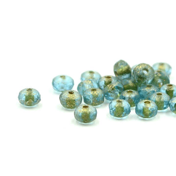 5mm Rondelles- Baby Blue Etched, Gold Wash