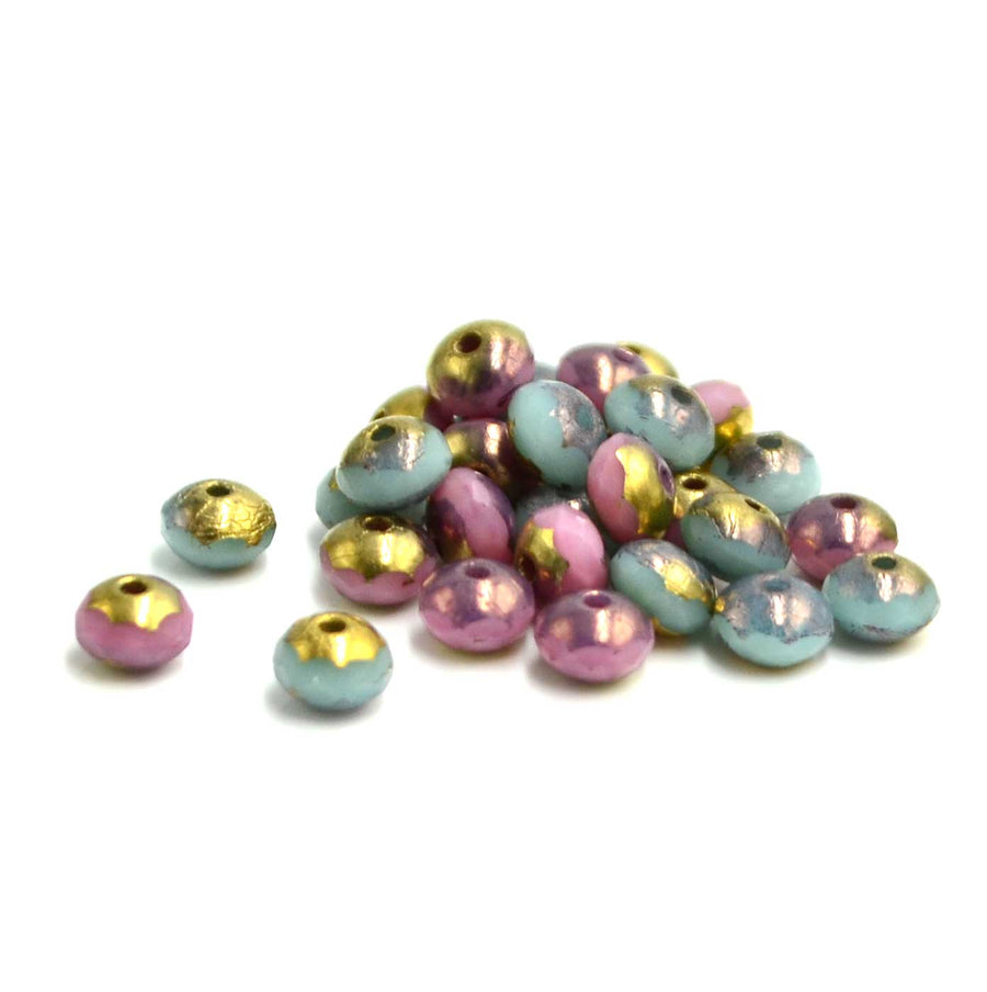 5mm Rondelles- Pink & Blue Mix, Bronze & Gold Finish