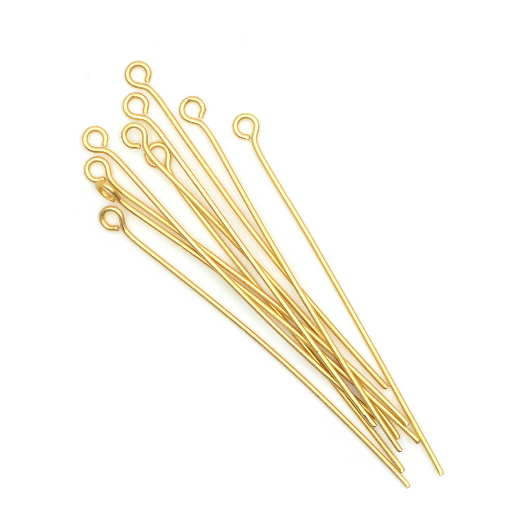 250 Pieces Gold Plated Brass Eyepins - 2 Inches Long, 22 Gauge - For Jewelry Making & Crafts
