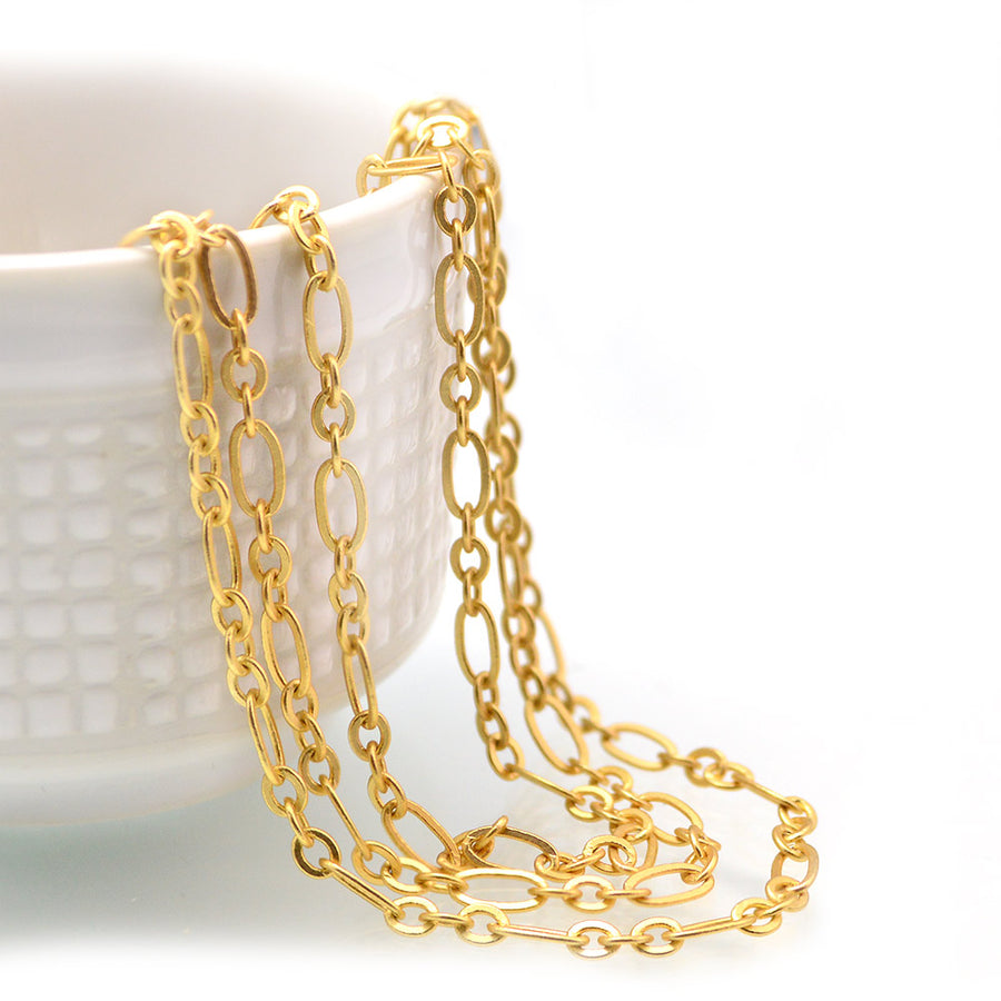 Long and Short- Satin Gold Chain by the Foot