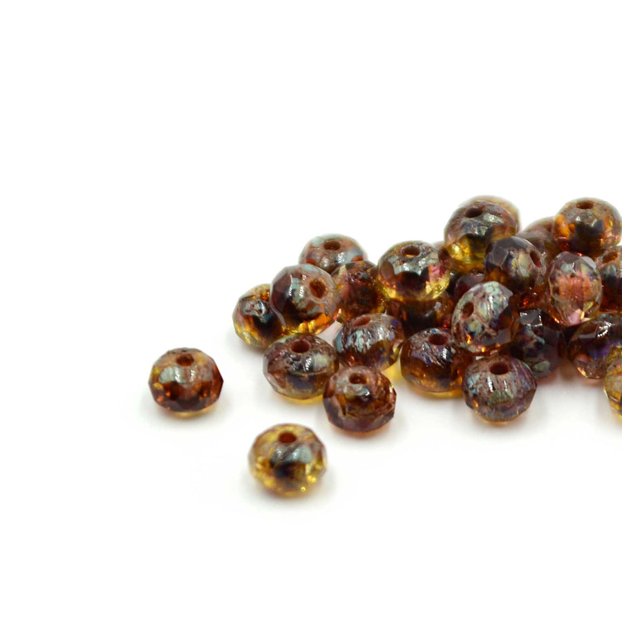 5mm Rondelles- Crimson & Pale Yellow with Picasso