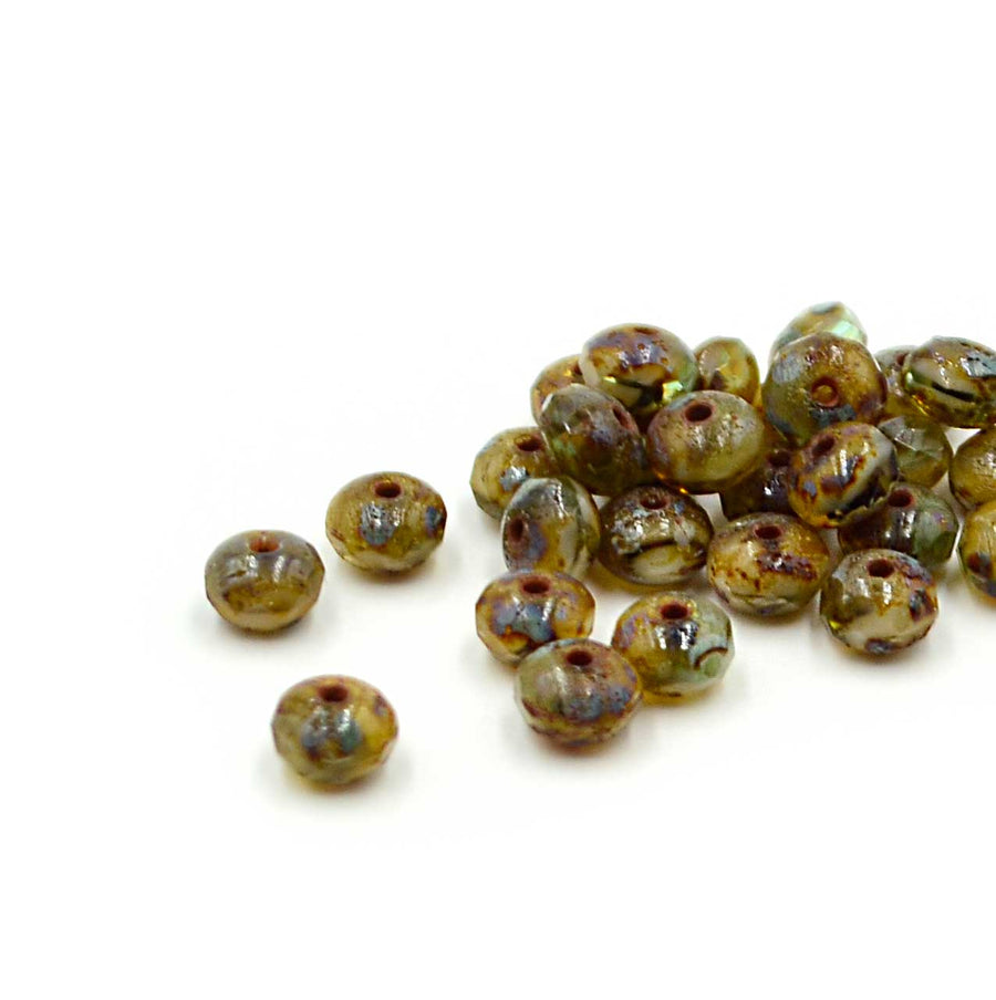 5mm Rondelles- Olive and Cream Picasso