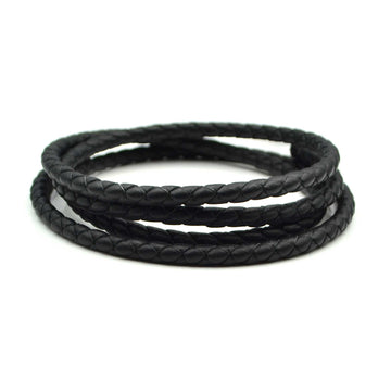 Black- 5mm Round Braided European Leather by the Yard