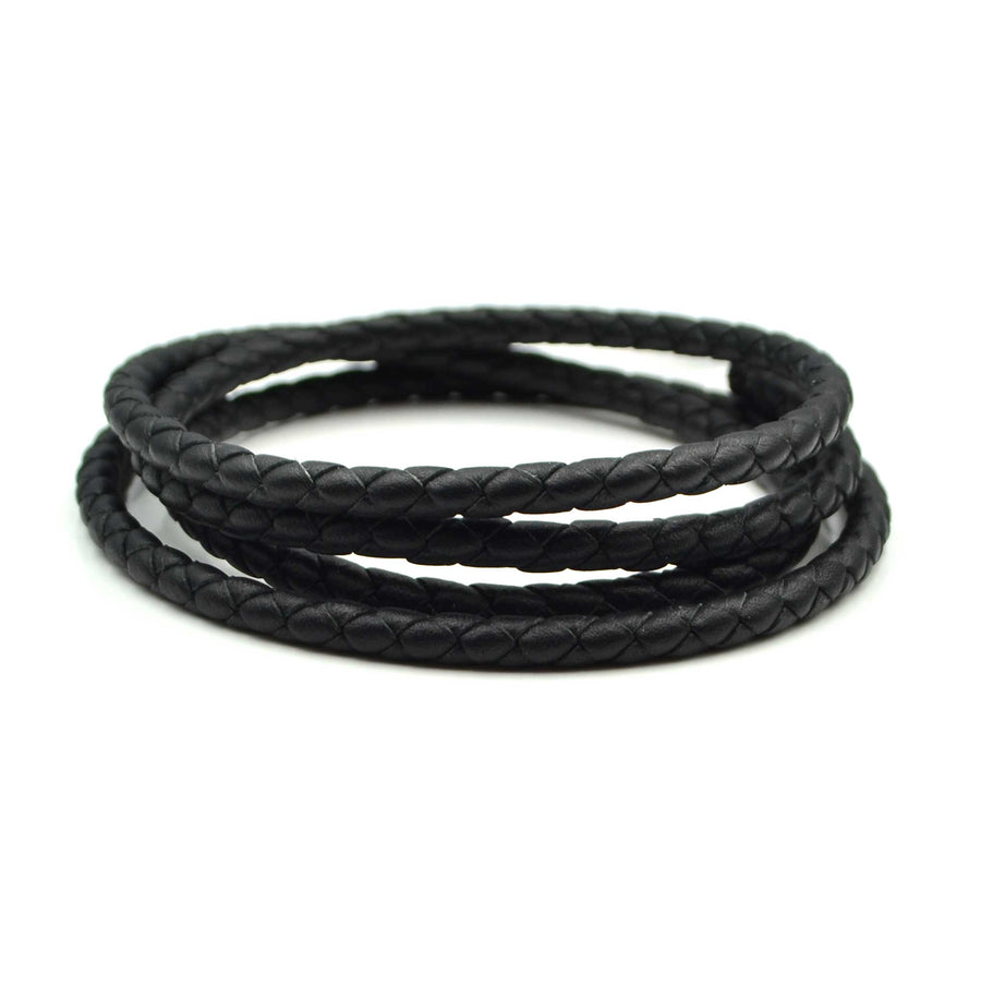 Black- 5mm Round Braided European Leather by the Yard