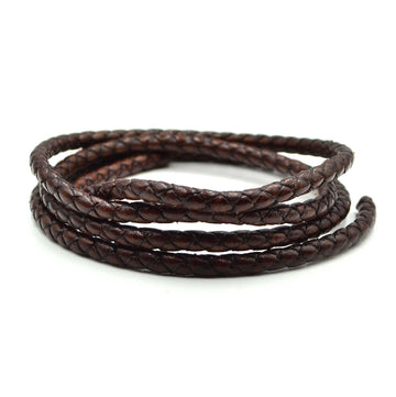 Distressed Brown- 5mm Round Braided European Leather by the Yard