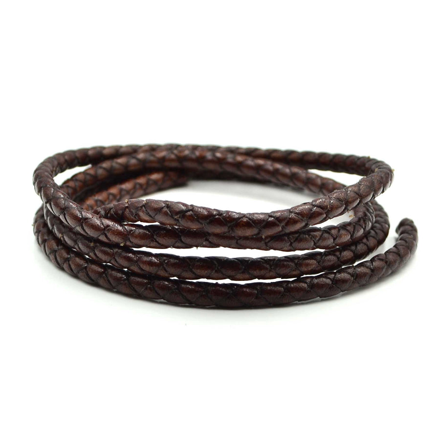 Distressed Brown- 5mm Round Braided European Leather by the Yard