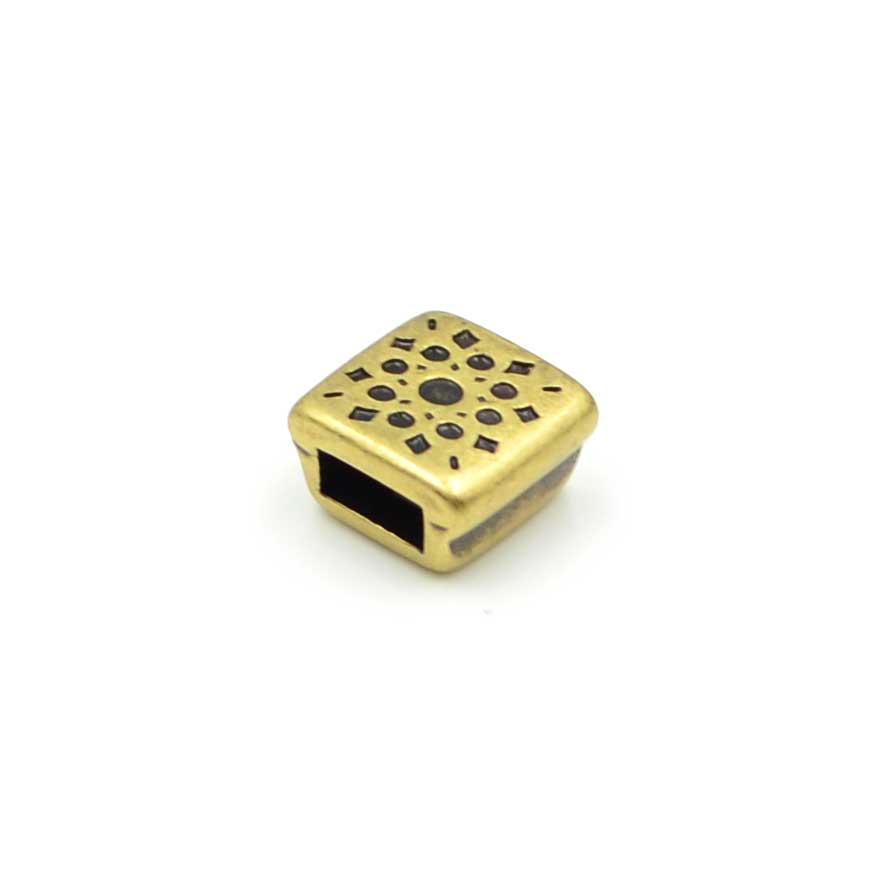 5mm Slider- Sunburst Square- Antique Brass