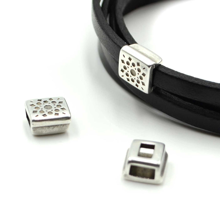 5mm Slider- Sunburst Square- Antique Silver