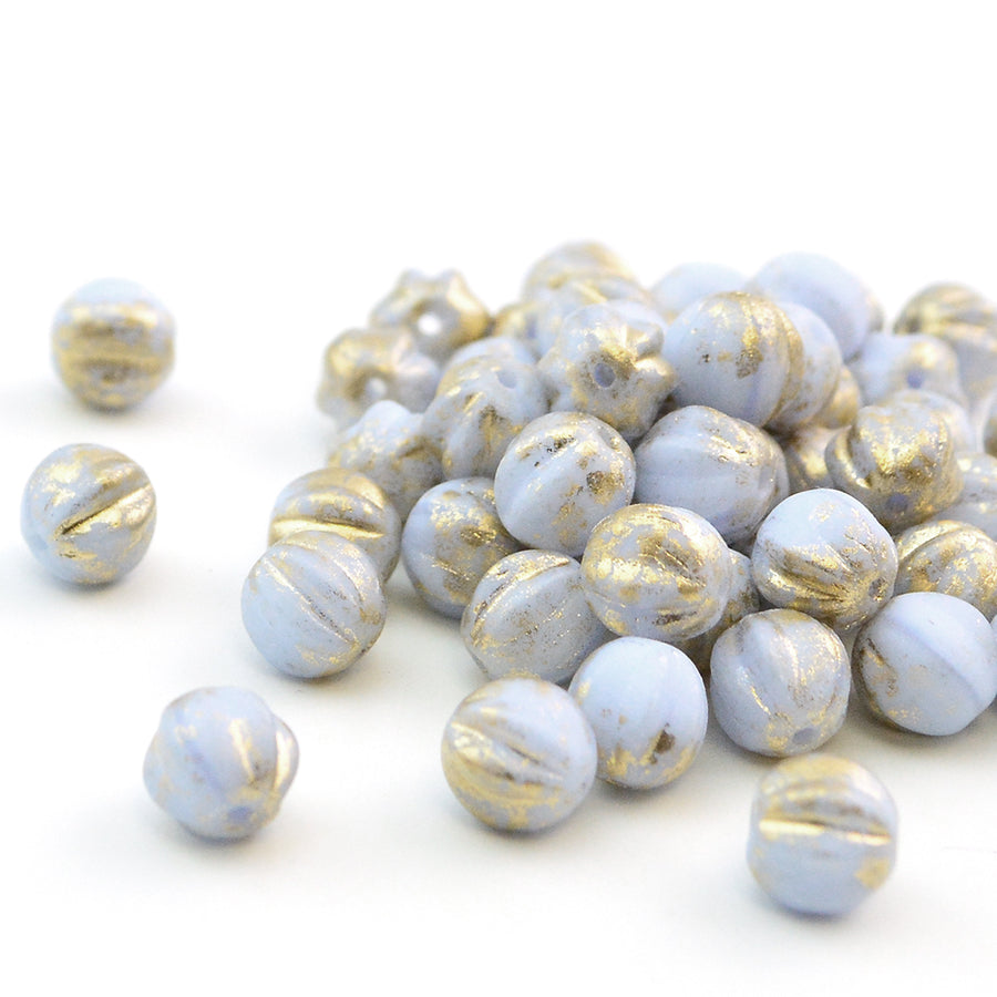 6mm Melons- Alice Blue and Gold - Beadshop.com
