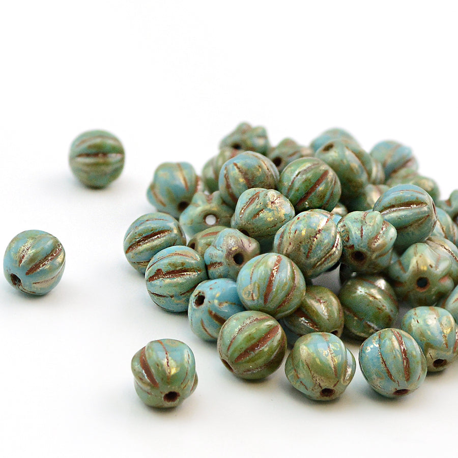 6mm Melons- Blue Turquoise Picasso - Beadshop.com