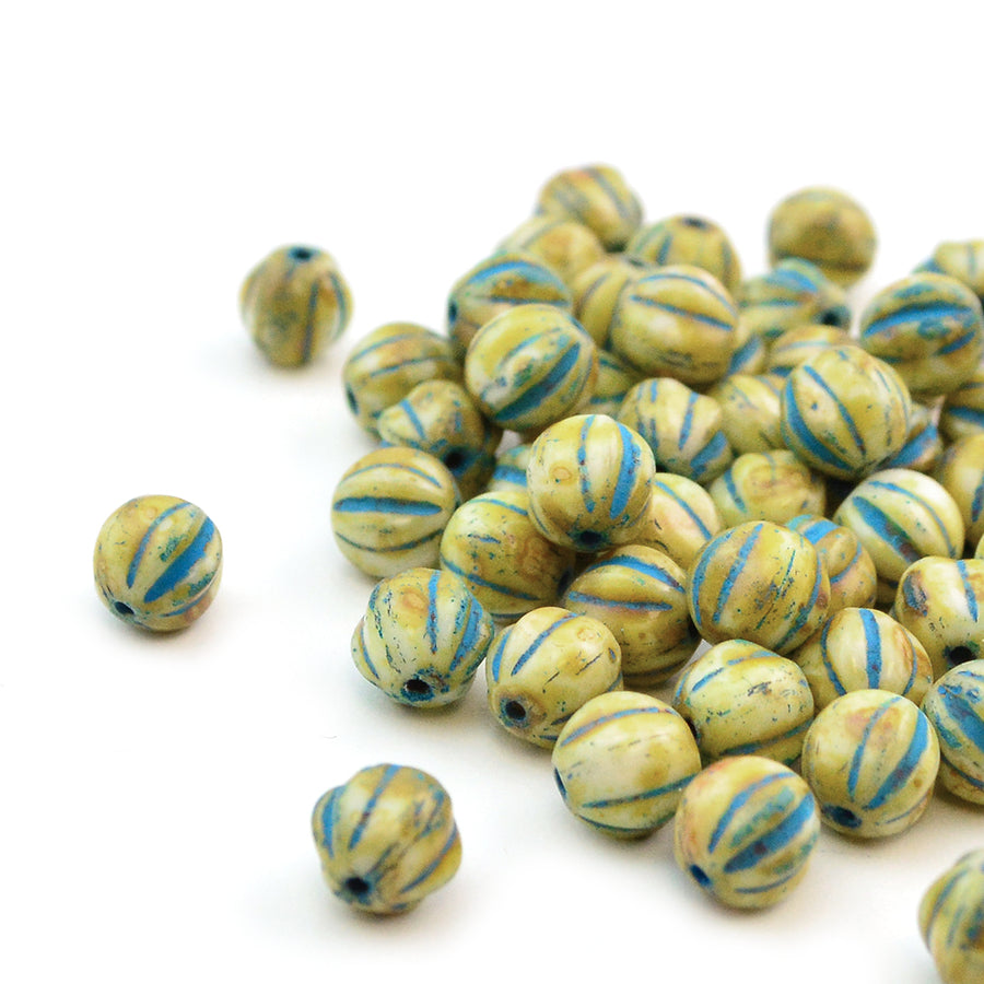 6mm Melons- Ivory Turquoise Wash - Beadshop.com