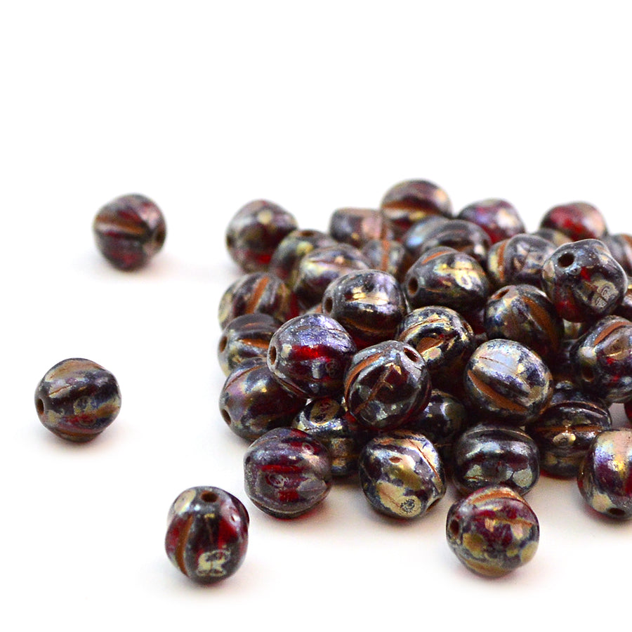 6mm Melons- Red Picasso - Beadshop.com