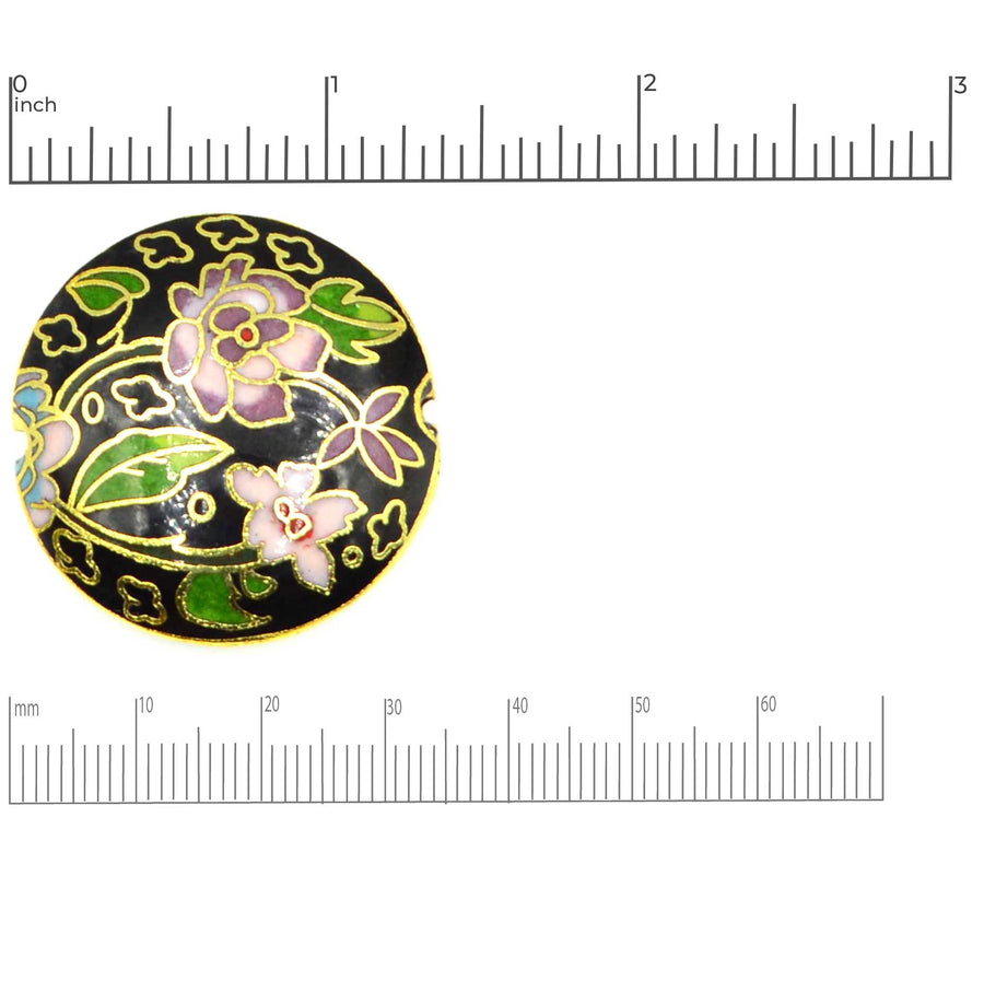 Cloisonné Bead- Black Flower