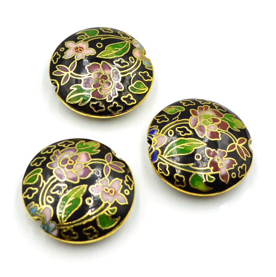 Cloisonné Bead- Black Flower