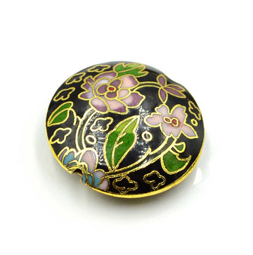 Cloisonné Bead- Black Flower