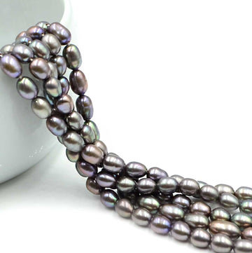 Dyed Grey Rice Pearls, 7mm