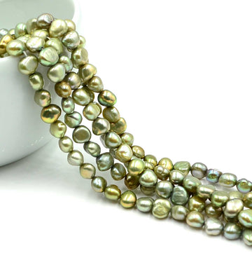 Dyed Light Olive Potato Pearls, 6-7mm