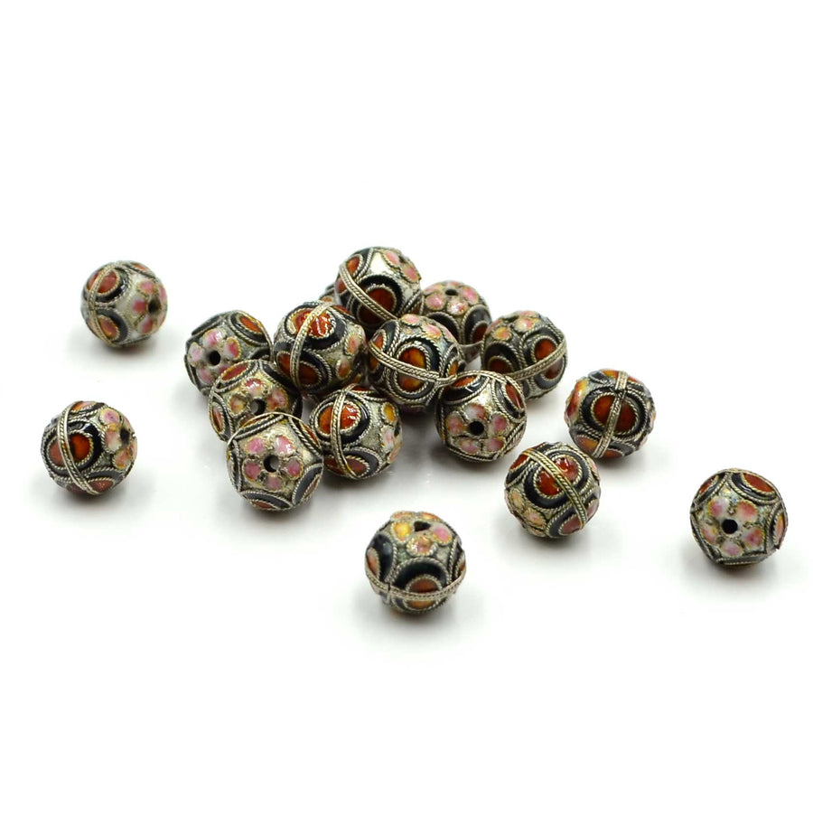 Enamel Bead- Orange & Black 10mm