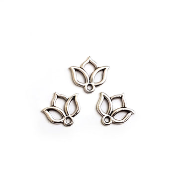 Open Lotus Charm- Antique Silver