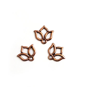 Open Lotus Charm- Antique Copper