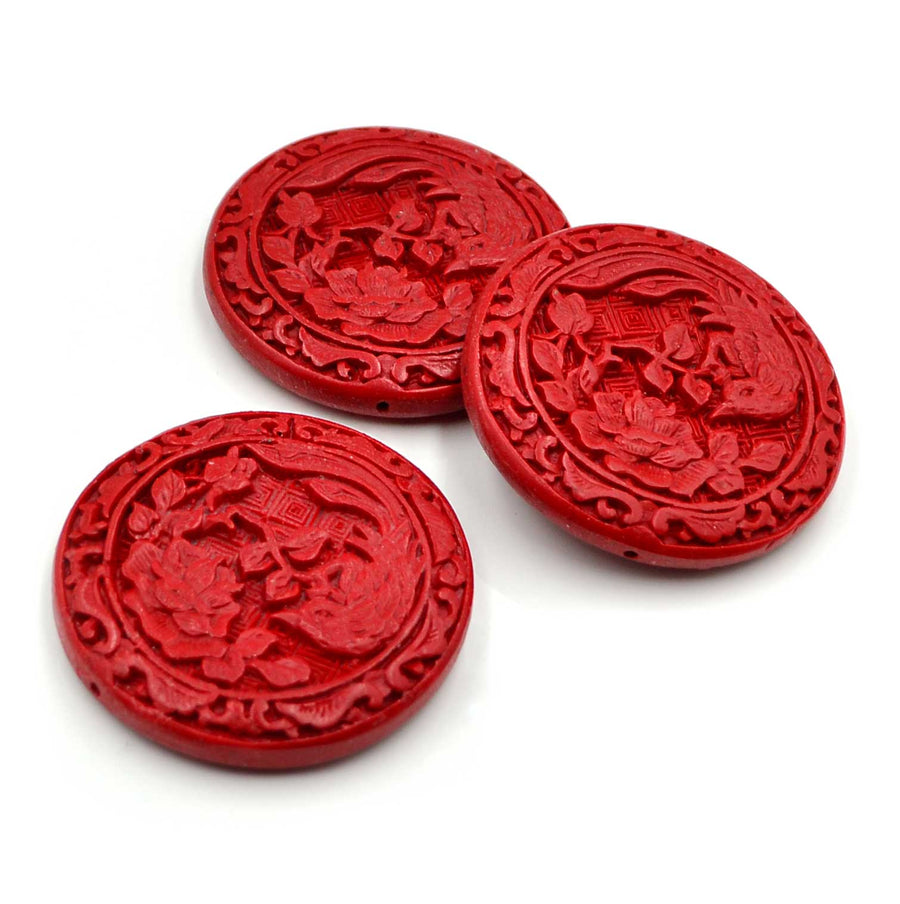 Lacquer Wood Bead- Red Blossom