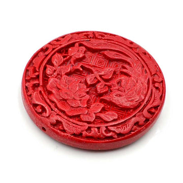 Lacquer Wood Bead- Red Blossom