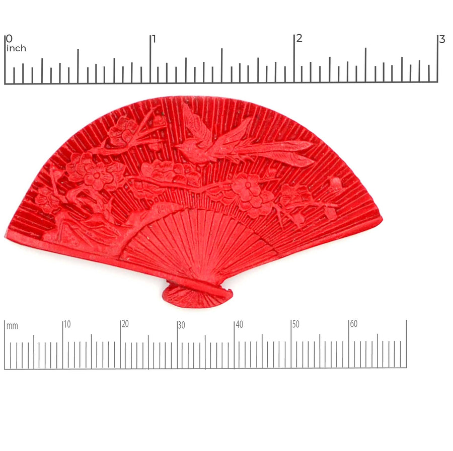 Lacquer Wood Bead- Red Fan