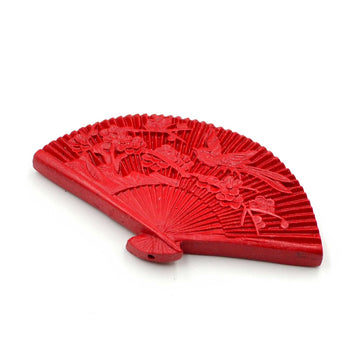 Lacquer Wood Bead- Red Fan