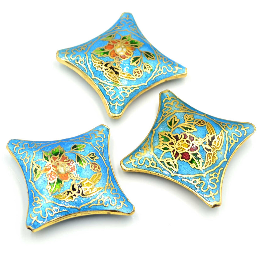 Cloisonné Bead- Diamond Turquoise Flower