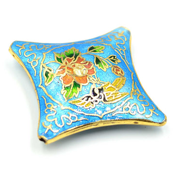 Cloisonné Bead- Diamond Turquoise Flower