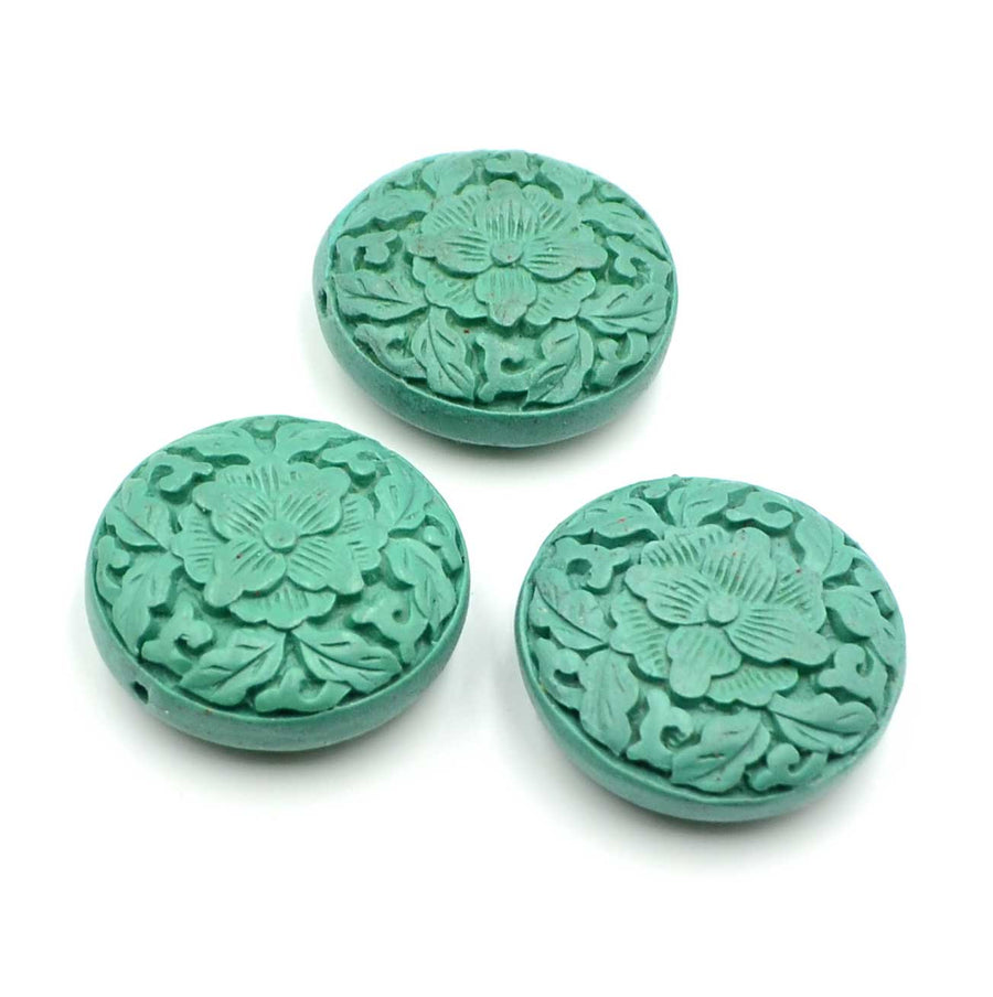 Lacquer Wood Bead- Turquoise Floral
